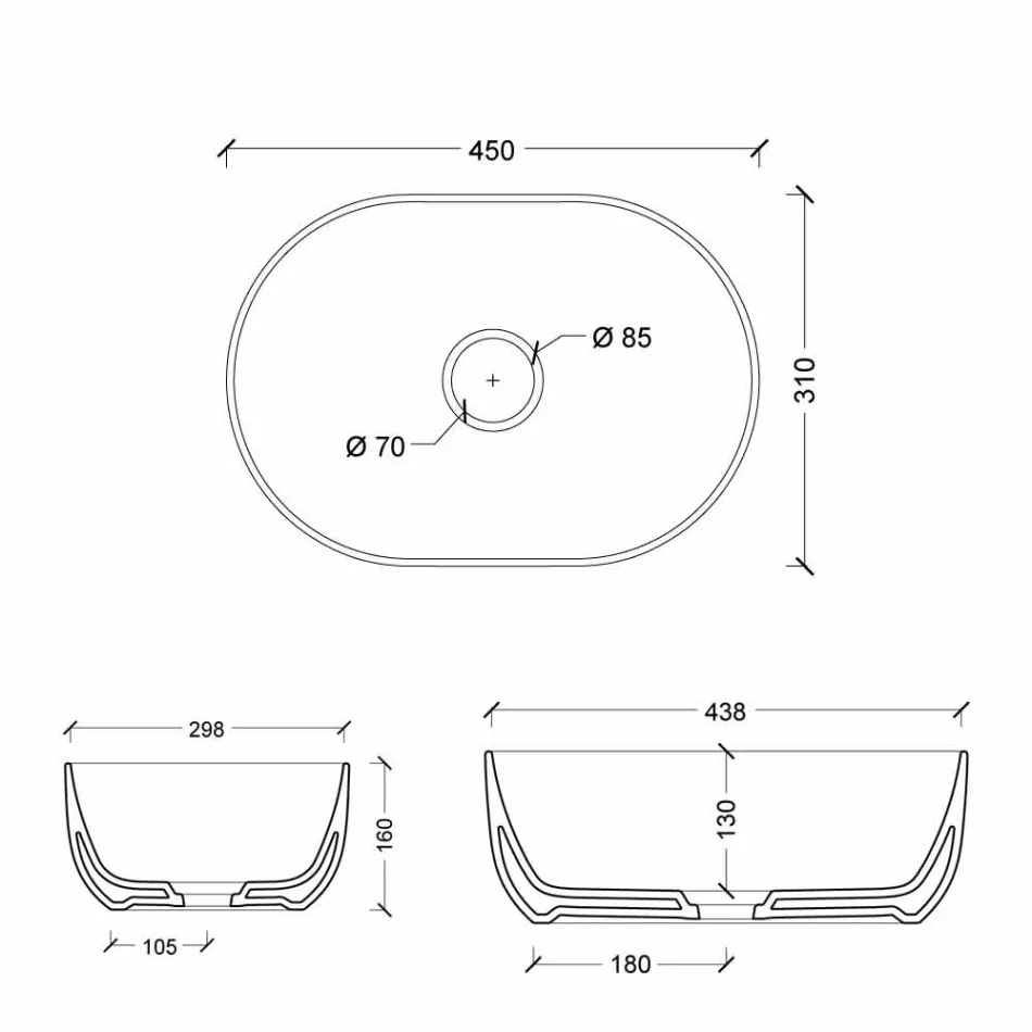 Lavoar 45x32cm blatul de ceramica Italia Steaua a făcut, design modern Viadurini