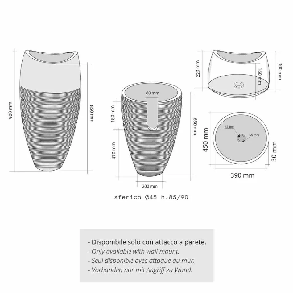 Chiuveta Coloana sferică Piatra naturală a fumului Gili Viadurini