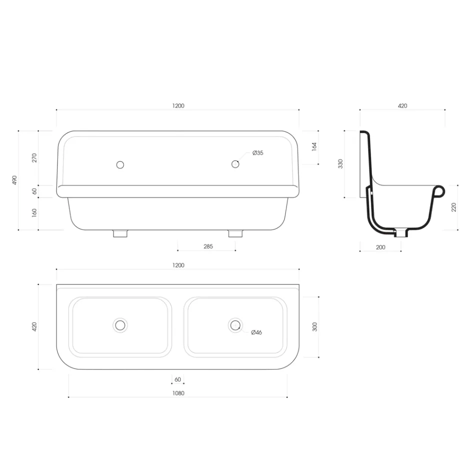 Lavoar dublu perete bazin în alb modern, Andy ceramice Viadurini