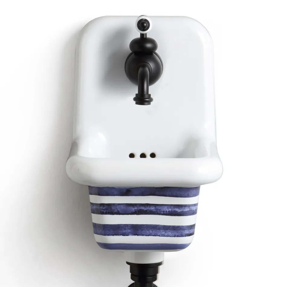 Lavoar de ceramică cu design modern, modelat, cu perete 26 cm - Iordania Viadurini