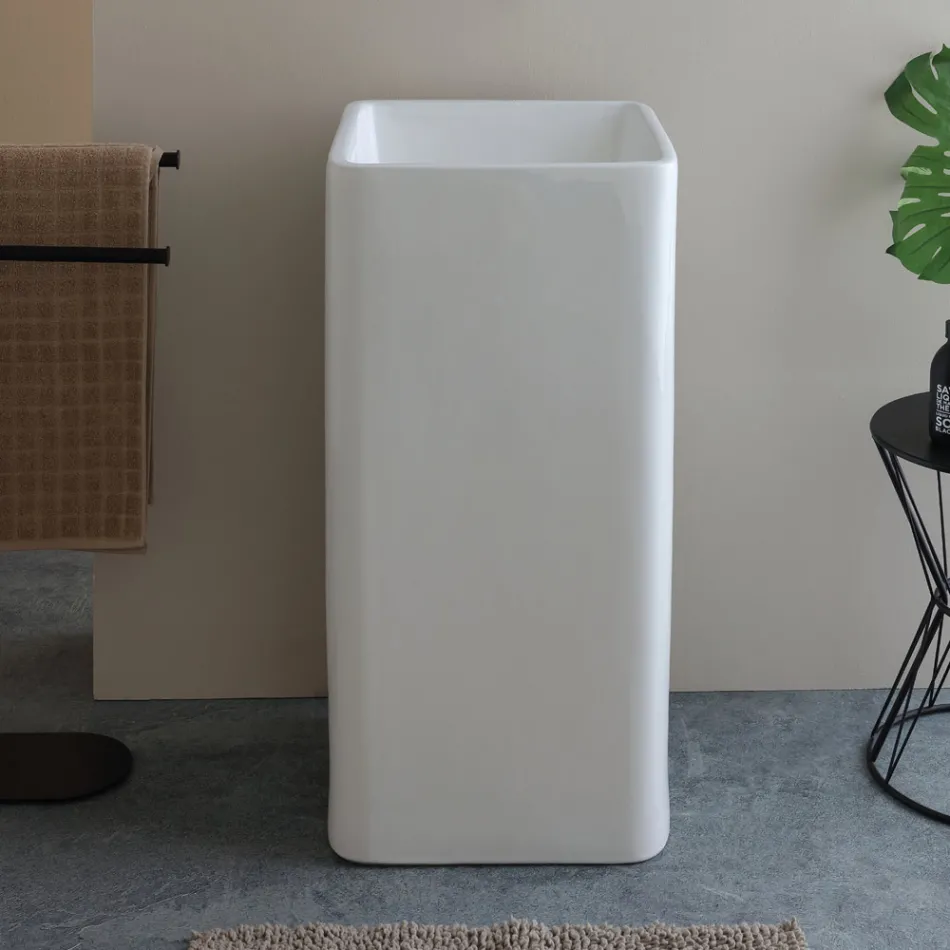 Lavoar pătrat ceramic independent cu design modern - Papavero Viadurini