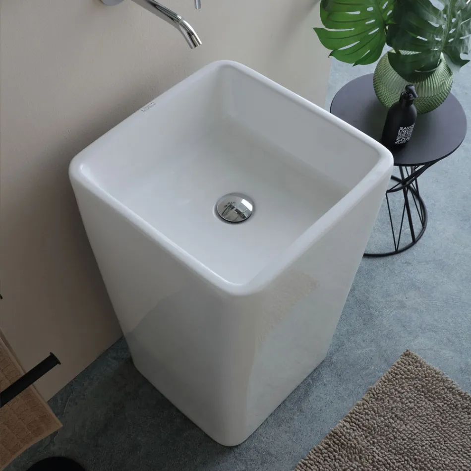 Lavoar pătrat ceramic independent cu design modern - Papavero Viadurini