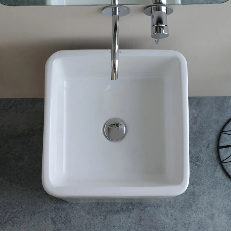 Lavoar pătrat ceramic independent cu design modern - Papavero Viadurini