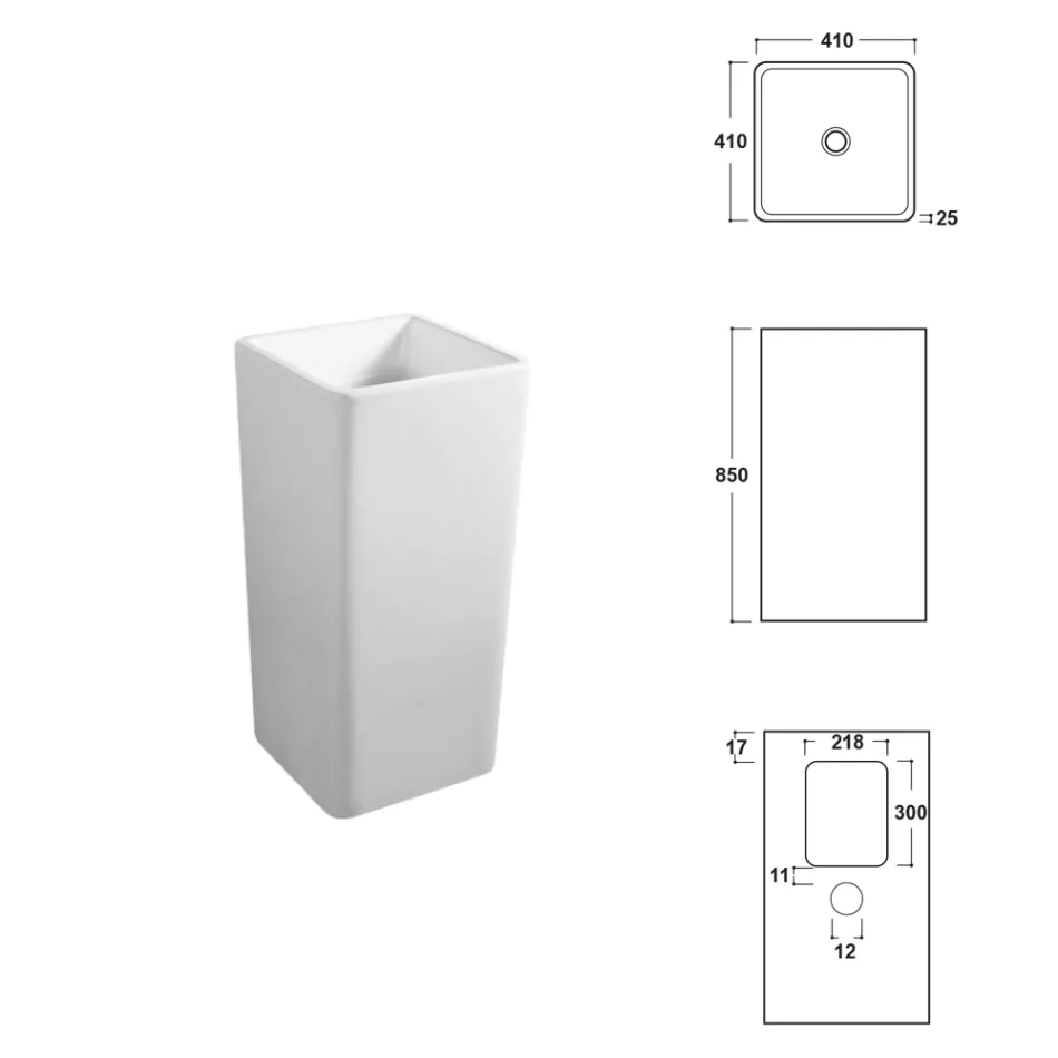 Lavoar pătrat ceramic independent cu design modern - Papavero Viadurini