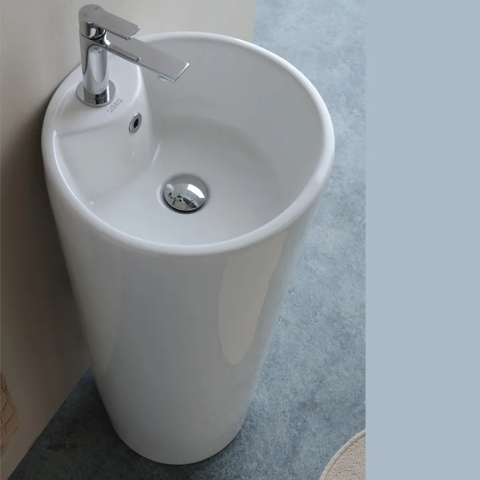 Lavoar modern rotund independent din ceramică albă - Papavero Viadurini