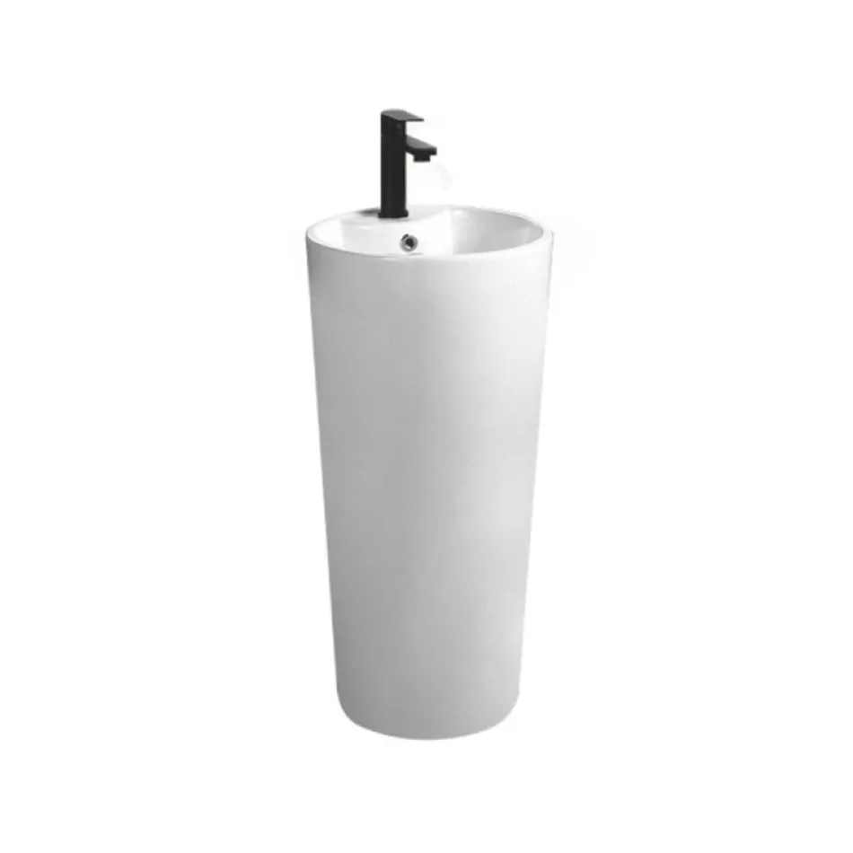 Lavoar modern rotund independent din ceramică albă - Papavero Viadurini