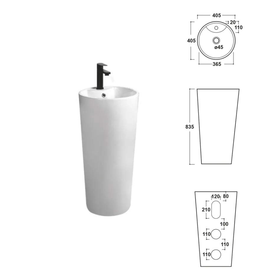 Lavoar modern rotund independent din ceramică albă - Papavero Viadurini