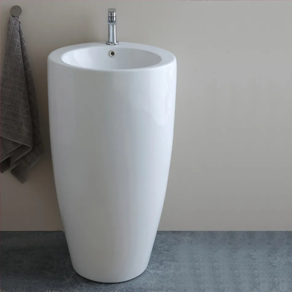 Chiuvetă rotundă ceramică independentă cu design modern - Papavero Viadurini
