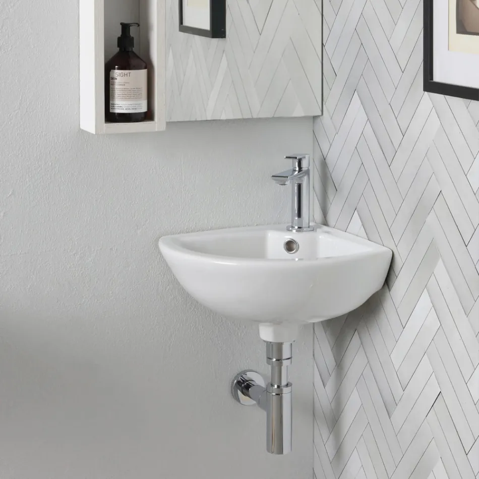 Chiuvetă de colț din ceramică albă cu un design modern și elegant - Silica Viadurini