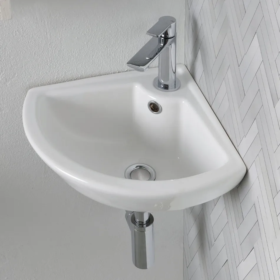 Chiuvetă de colț din ceramică albă cu un design modern și elegant - Silica Viadurini