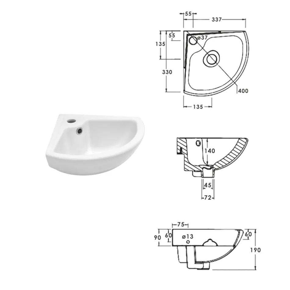Chiuvetă de colț din ceramică albă cu un design modern și elegant - Silica Viadurini
