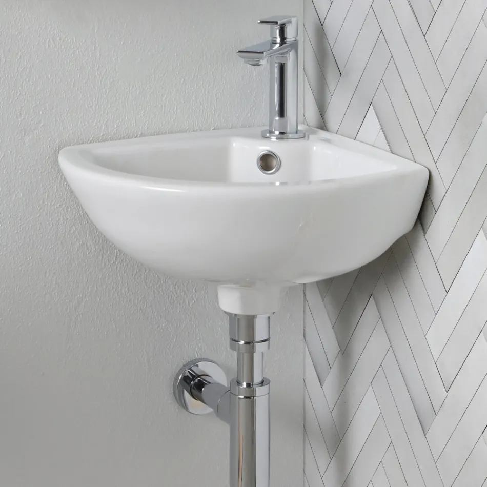 Chiuvetă de colț din ceramică albă cu un design modern și elegant - Silica Viadurini