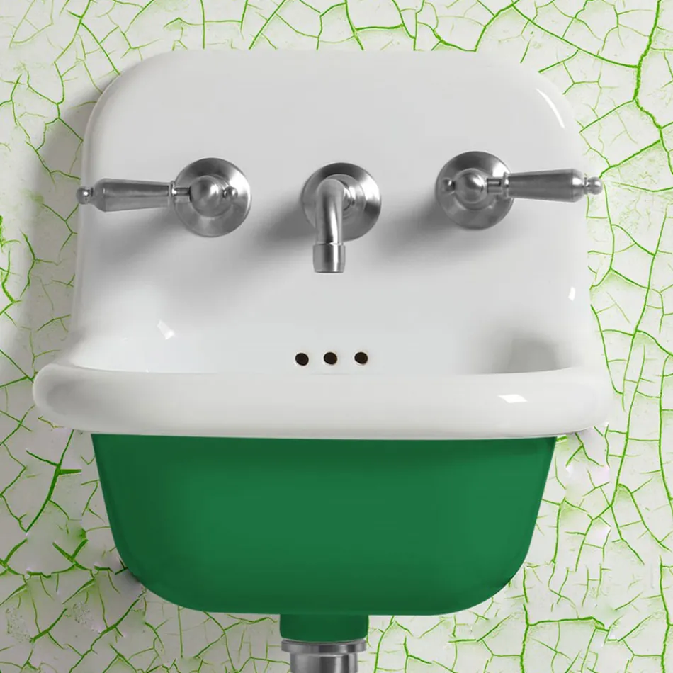 Chiuvetă de baie suspendată în ceramică albă și colorată de 42 cm - Meridiano Viadurini