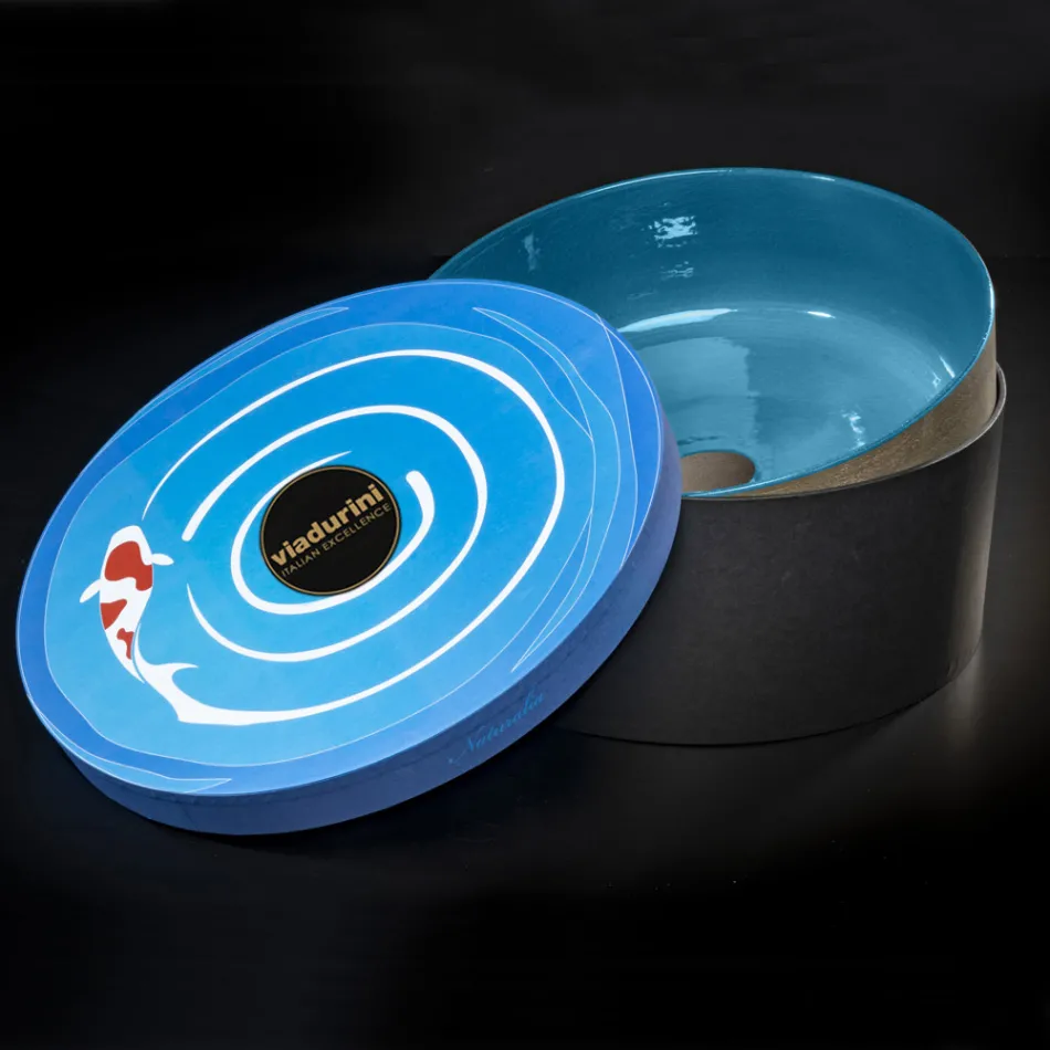 Lavoar albastru pentru baie pe blat din argila refractara - Tatiana Viadurini