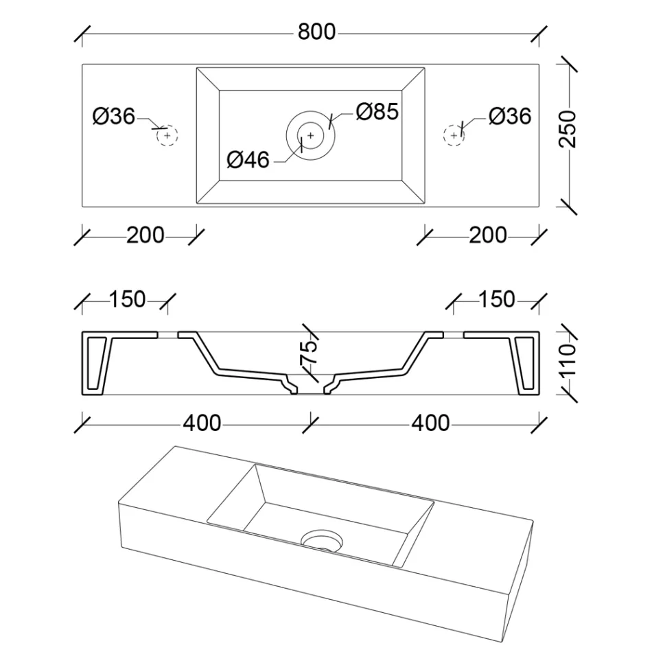 Lavoar de baie pe blat sau pe perete din ceramică Made in Italy - Act Viadurini