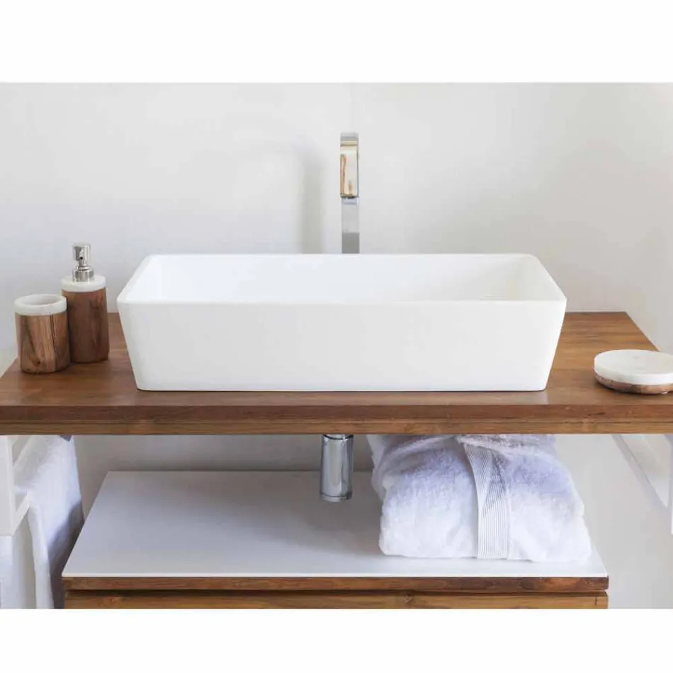Lavoar dreptunghiular pe blat cu finisaj alb de suprafață solidă - Sider Viadurini