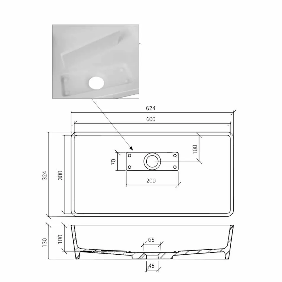 Lavoar dreptunghiular pe blat cu finisaj alb de suprafață solidă - Sider Viadurini