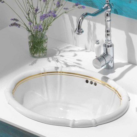 Chiuveta de baie încastrată în porțelan și aur fabricată în Italia, Santiago Viadurini