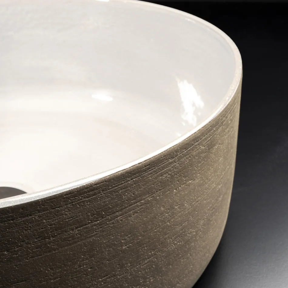 Lavoar de baie cu design alb din lut refractar Made in Italy - Tatiana Viadurini