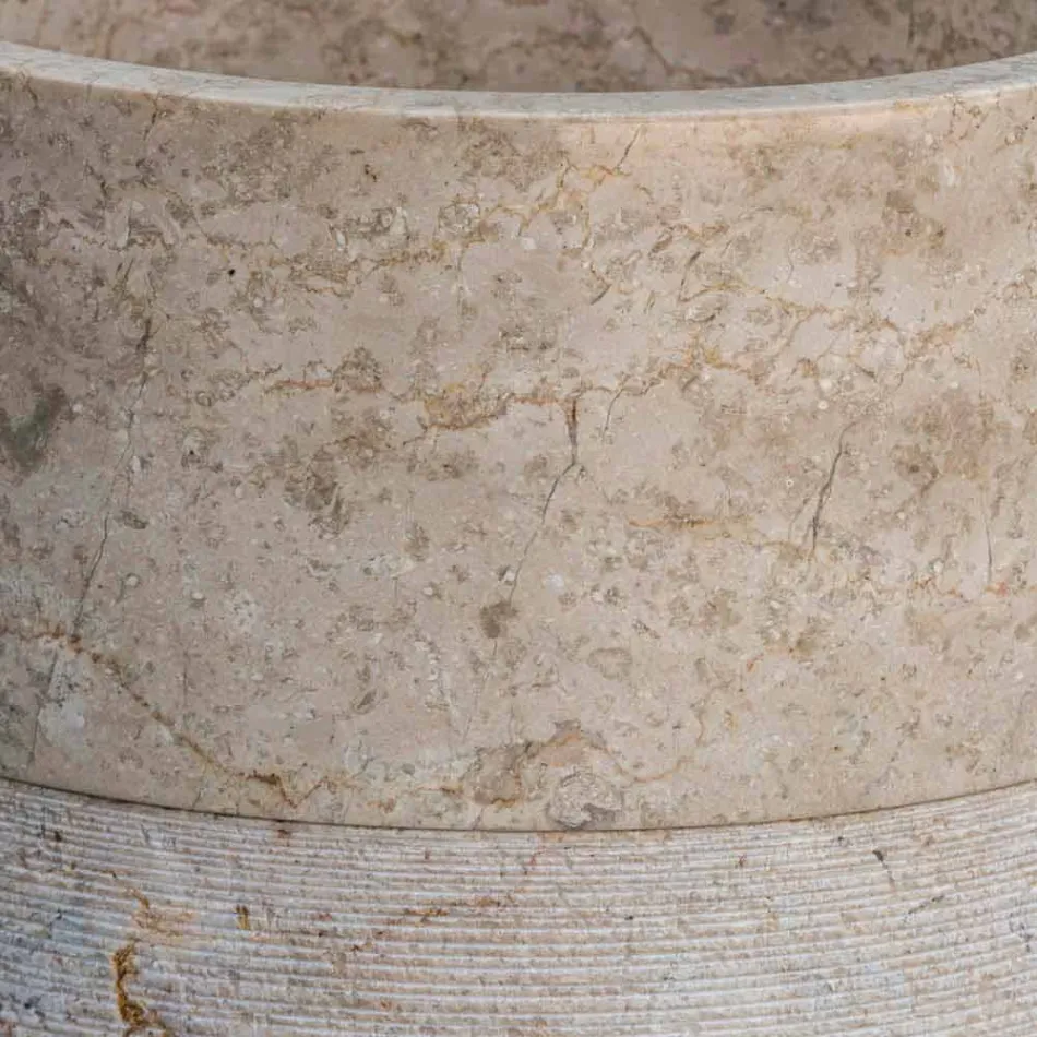 Chiuvetă de baie independentă, cu formă cilindrică de finisaj marmură ivoire - Cremino Viadurini