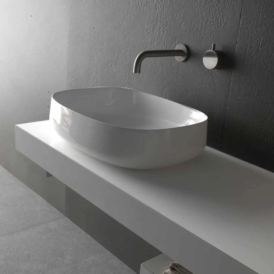 Chiuvetă din ceramică albă, de design modern, fabricată în Italia - Tune2 Viadurini