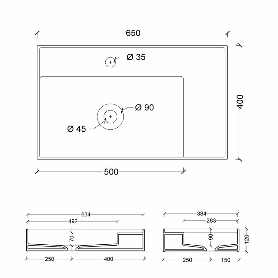 Lavoar suport ceramic design modern made in Italy Sun 65x40 cm Viadurini