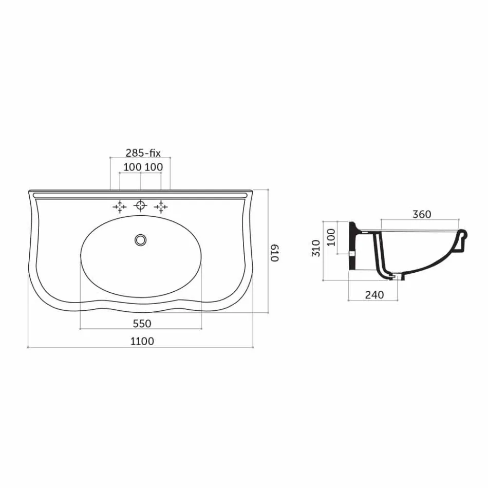 Chiuveta cu picioare sau fara ceramica L 110cm, prin design Avise Viadurini
