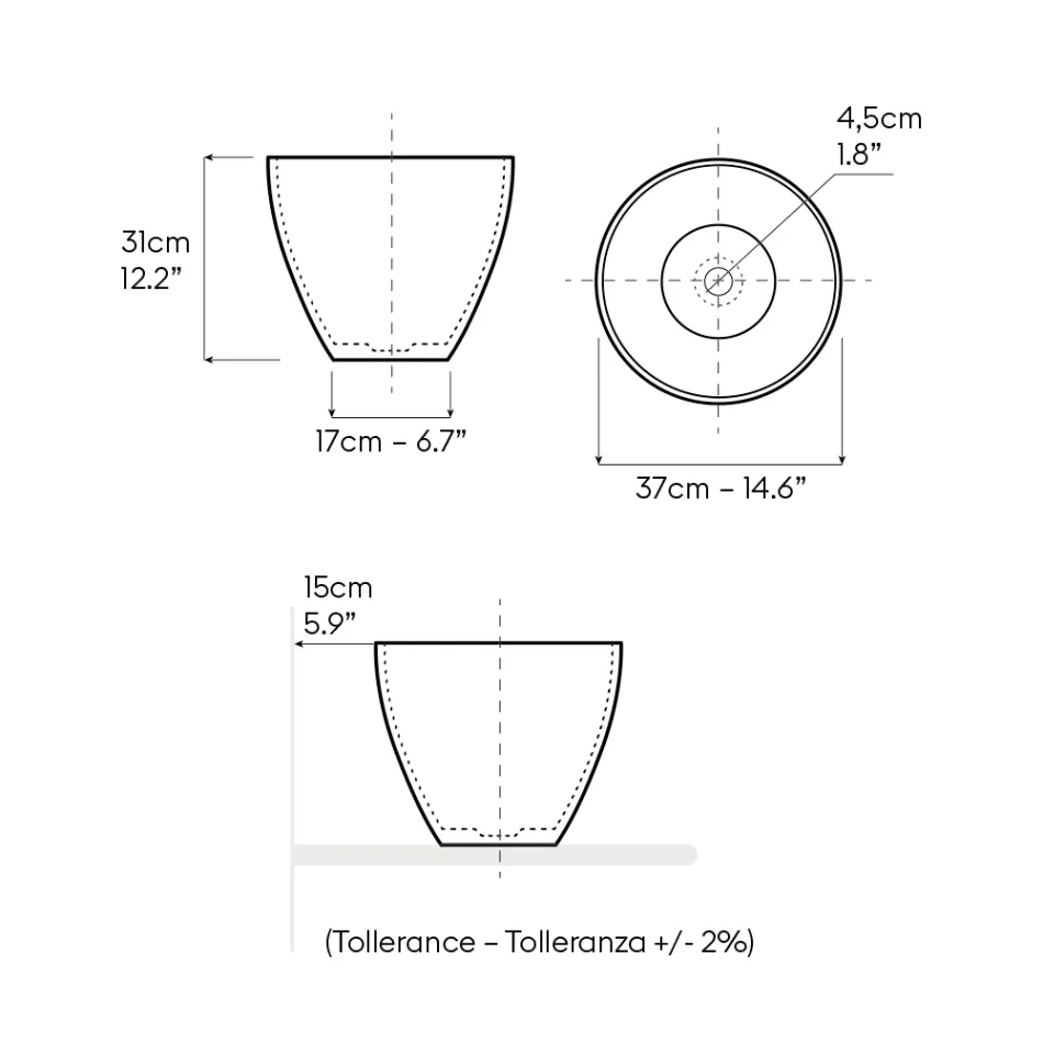 Chiuvetă conică de blat din lut refractar strunjit manual - Orbite Viadurini