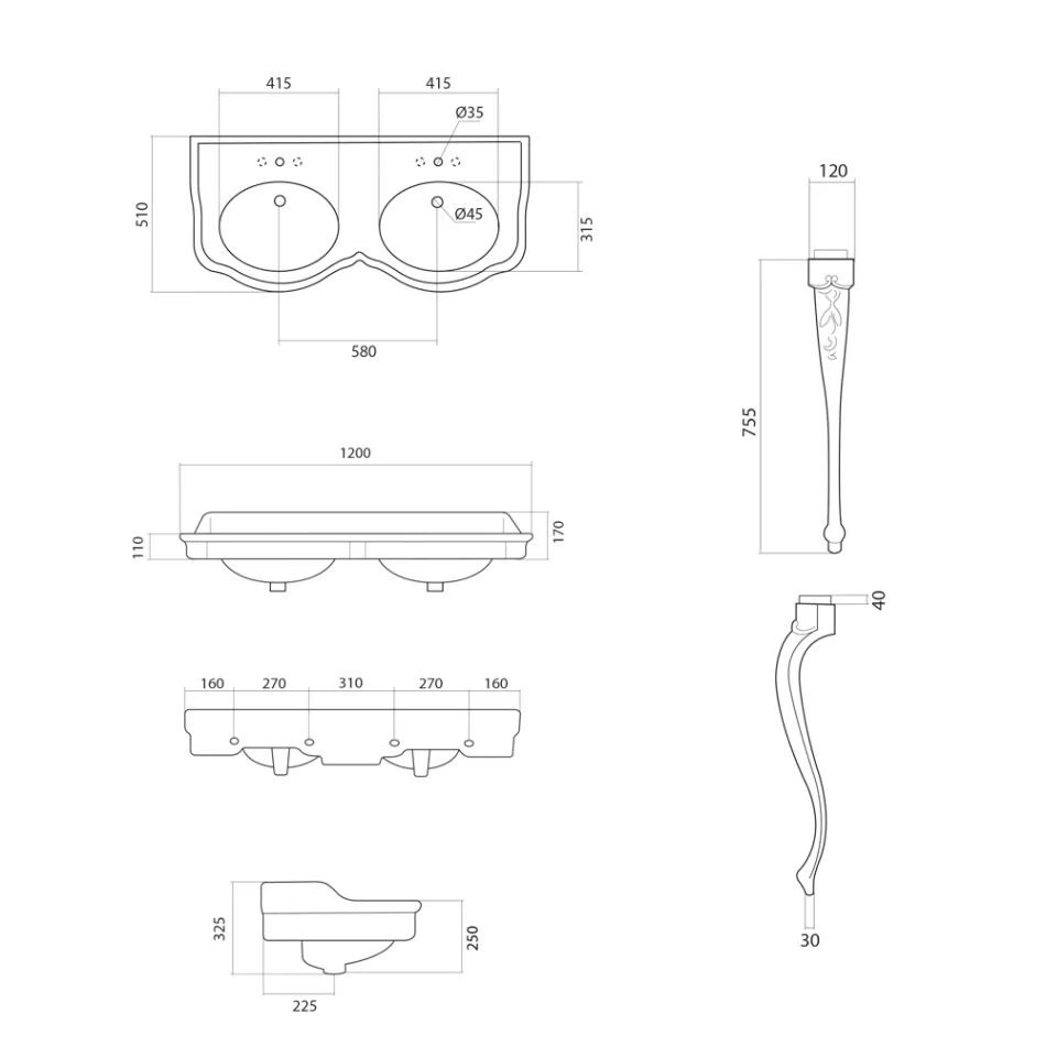 Chiuvetă consolă clasică din ceramică albă Made in Italy - Magda Viadurini