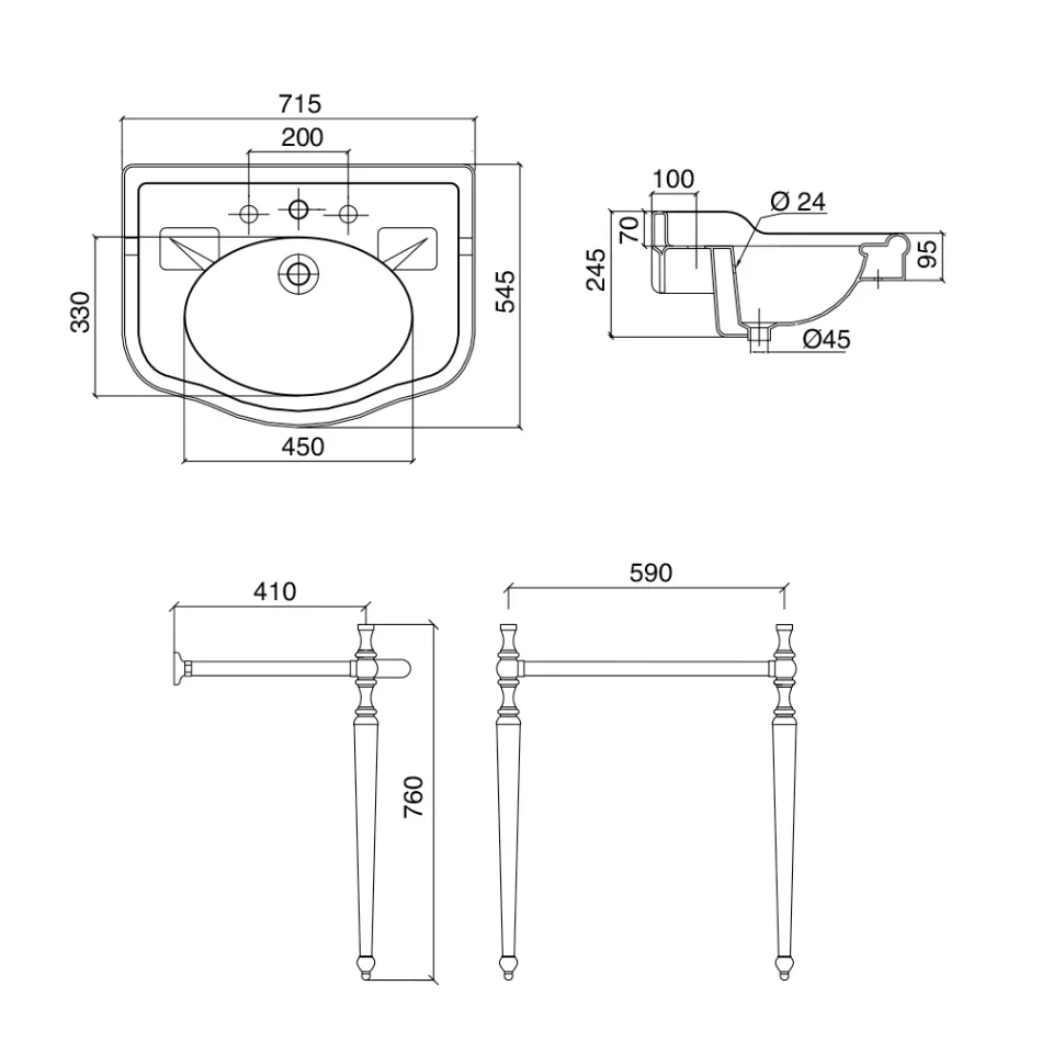Lavoar Consola cu Vas Dublu Ceramic, Made in Italy Vintage - Paulina Viadurini