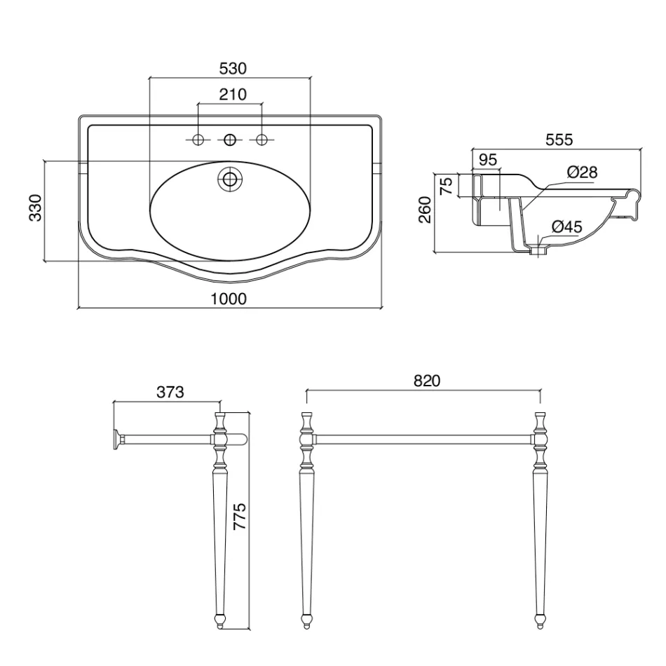 Lavoar Consola cu Vas Dublu Ceramic, Made in Italy Vintage - Paulina Viadurini