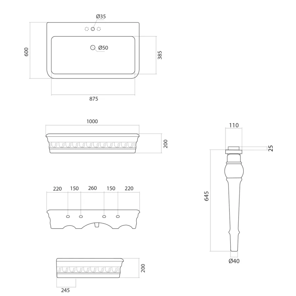 Lavoar Consolă din ceramică albă Fabricat în Italia Design clasic - Areta Viadurini