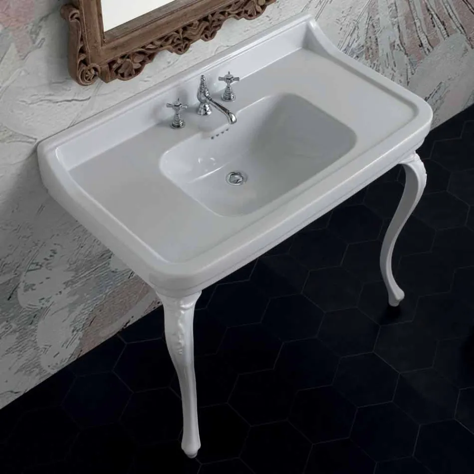 Consola chiuvetă din ceramică albă din design clasic italian, Swami Viadurini