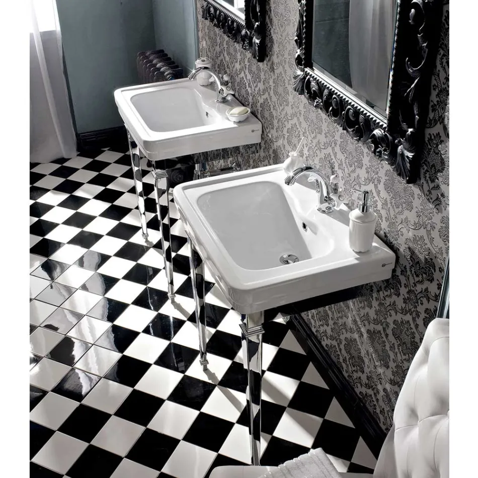 Lavoar Consola 65 cm din ceramică cu picioare metalice, stil vintage - Marwa Viadurini