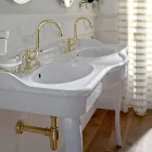 Lavoar Consola Vintage cu Vas Dublu si Picioare Ceramice Made in Italy - Paulina Viadurini