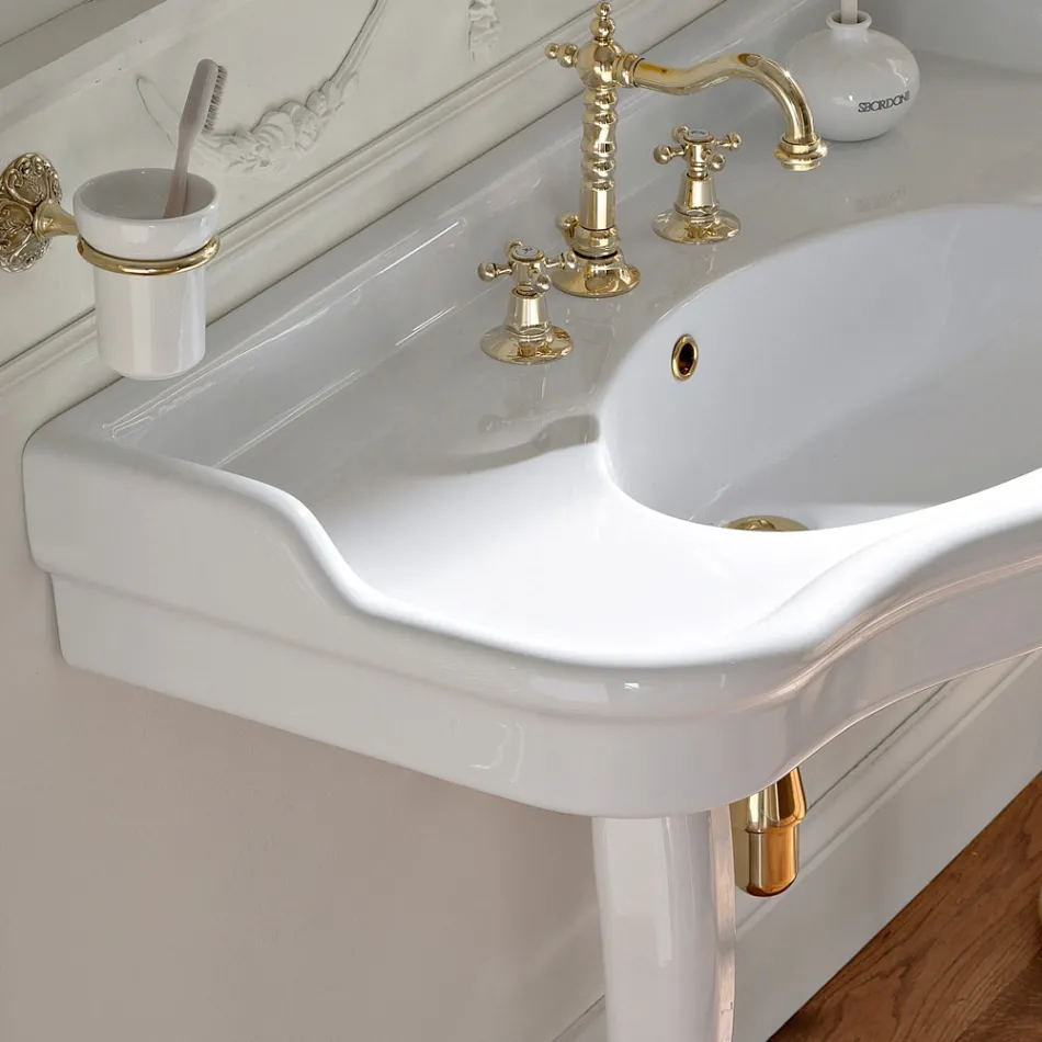 Lavoar Consola Vintage cu Vas Dublu si Picioare Ceramice Made in Italy - Paulina Viadurini