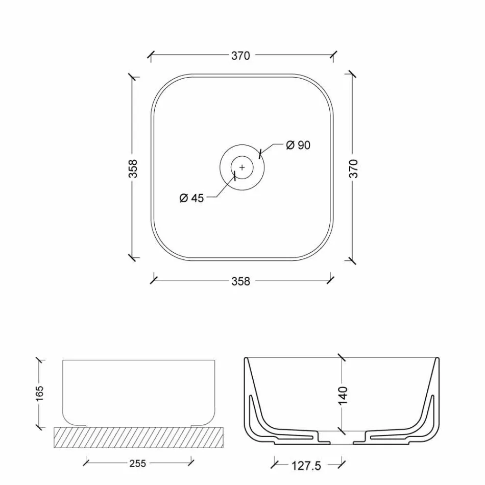 Chiuveta din ceramica 37x37cm Italia Steaua a făcut, design modern Viadurini