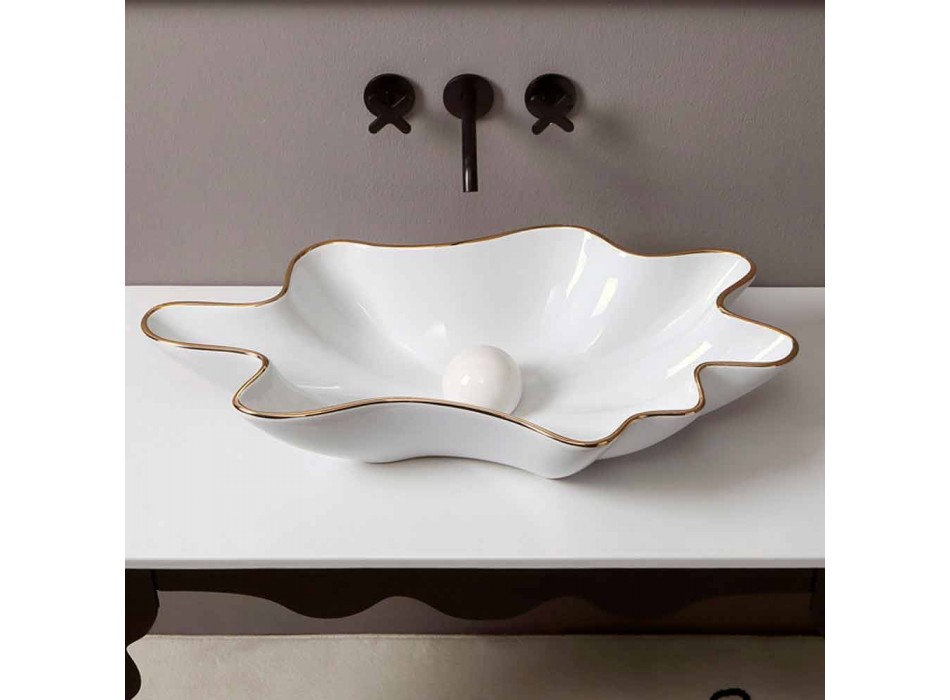 Blat de proiectare chiuvetă din aur alb ceramic fabricat în Italia Rayan Viadurini