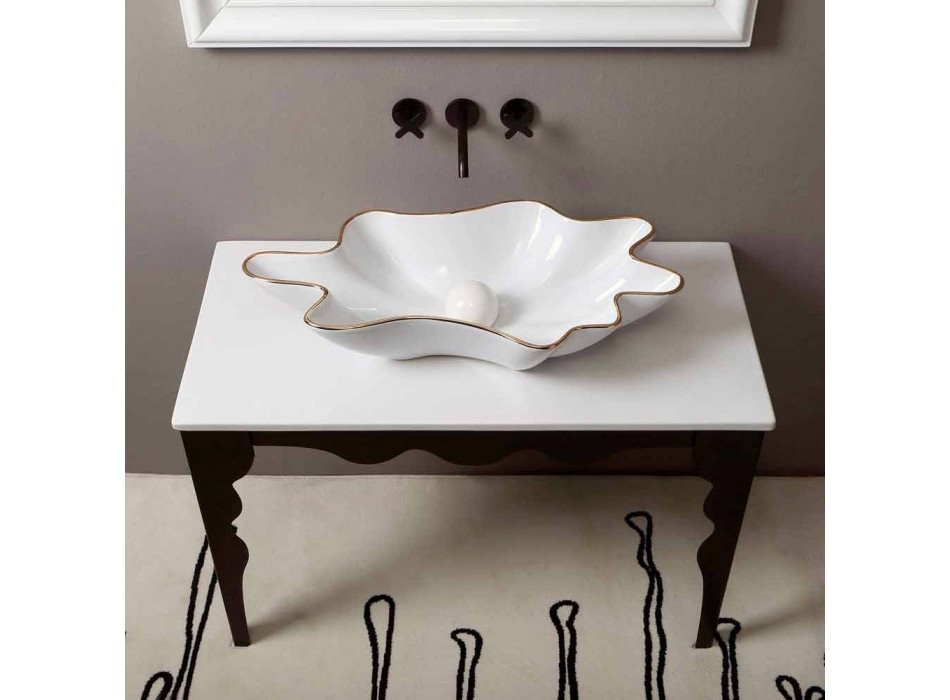 Blat de proiectare chiuvetă din aur alb ceramic fabricat în Italia Rayan Viadurini