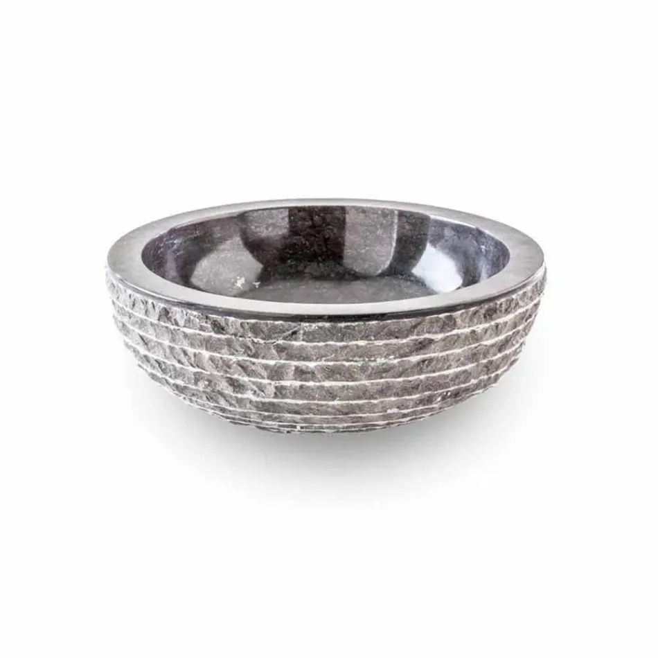 Chiuvetă de blat cu design rotund din marmură neagră lucrată manual - lenjerie de pat Viadurini