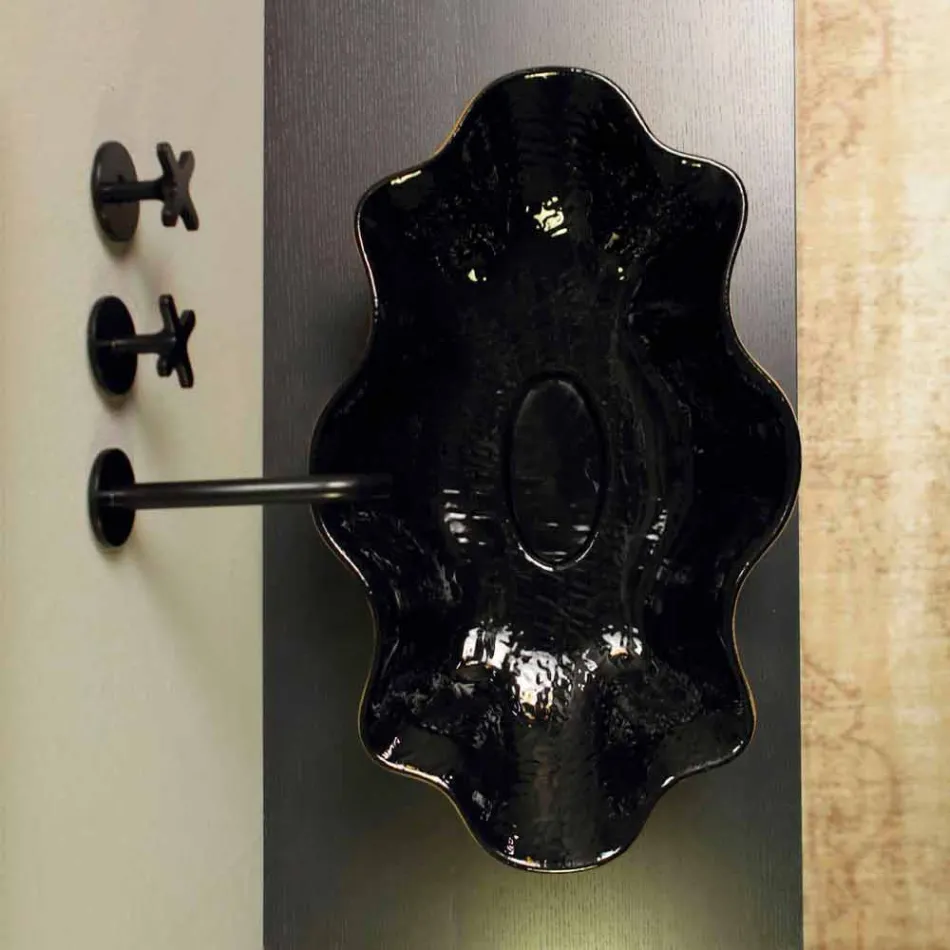 Blat de blat din ceramica negru si aur realizat in Italia Cubo Viadurini