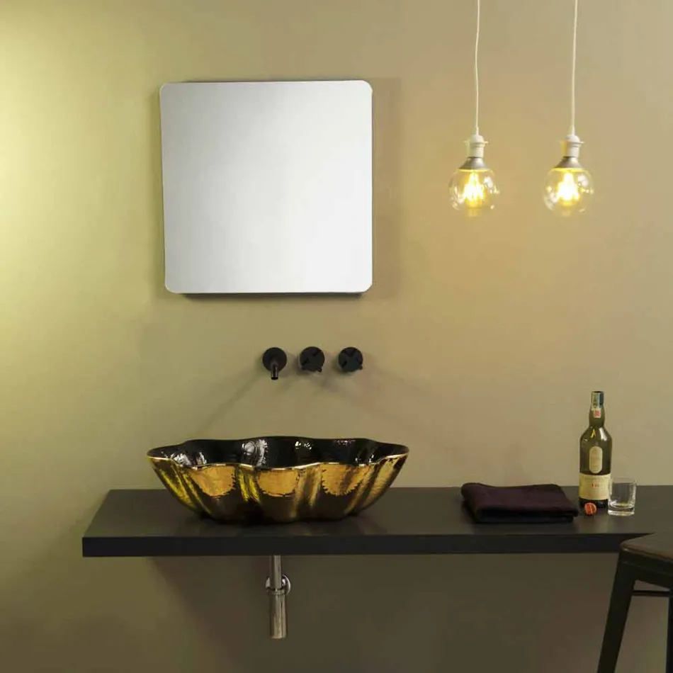 Blat de blat din ceramica negru si aur realizat in Italia Cubo Viadurini