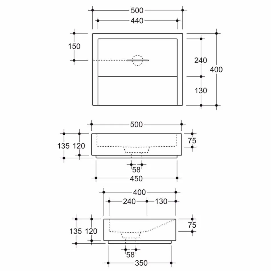 Design chiuveta ceramica dreptunghiulara realizata in Italia Dalia Viadurini