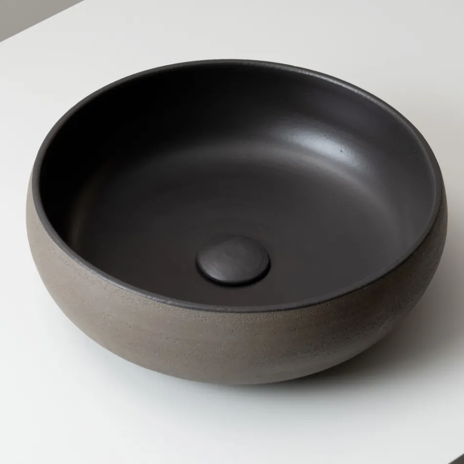Chiuvetă de blat din lut Raku deschis sau închis, strunjită manual - Prisma Viadurini