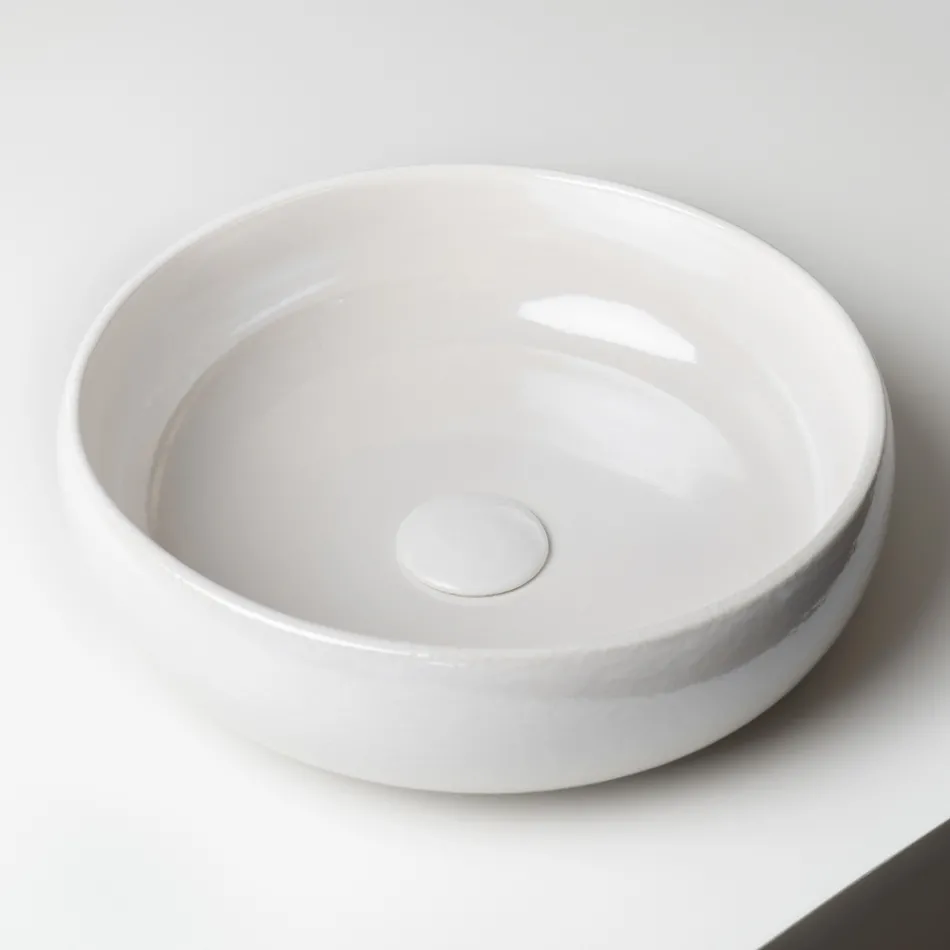 Chiuvetă de blat din lut Raku cu luciu metalic craquelé - Prisma Viadurini