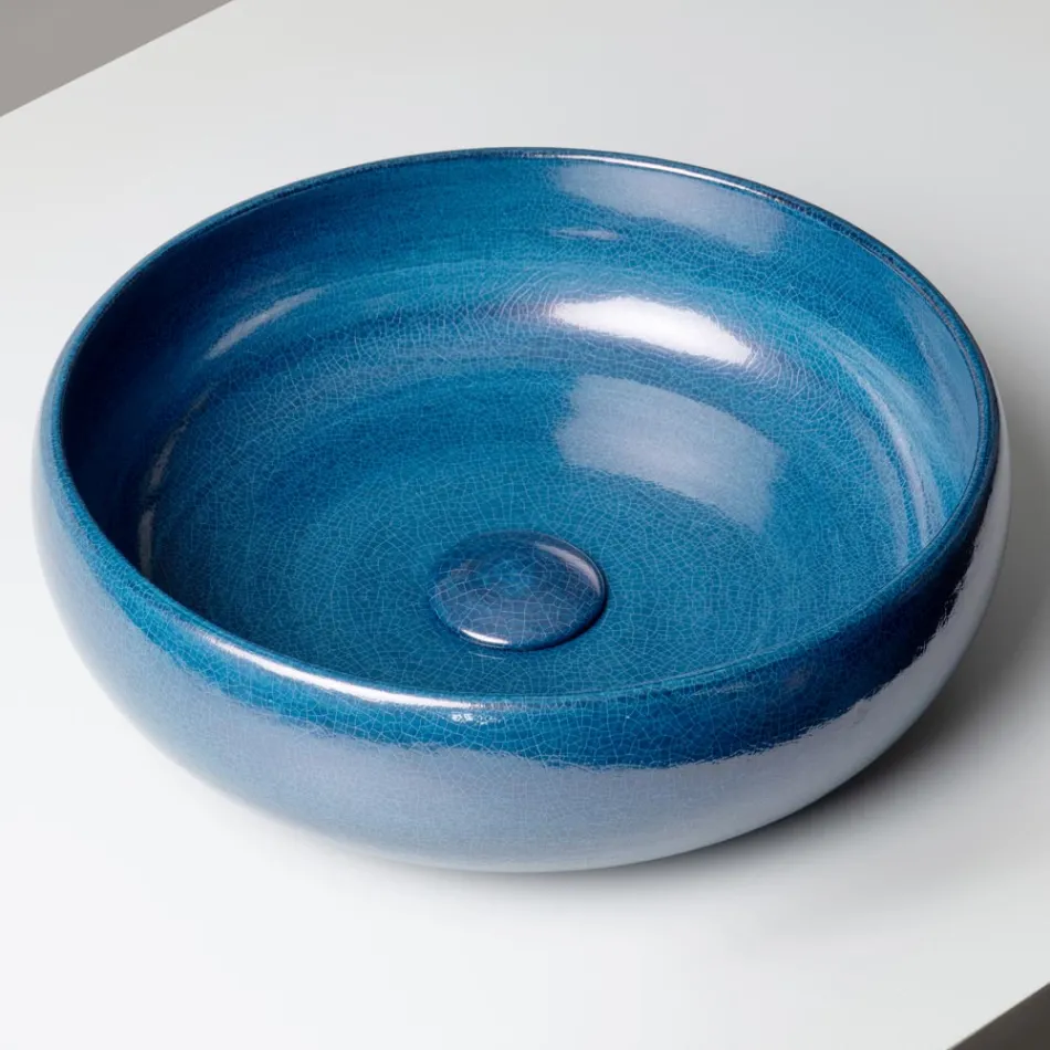 Chiuvetă de blat din lut Raku cu luciu metalic craquelé - Prisma Viadurini