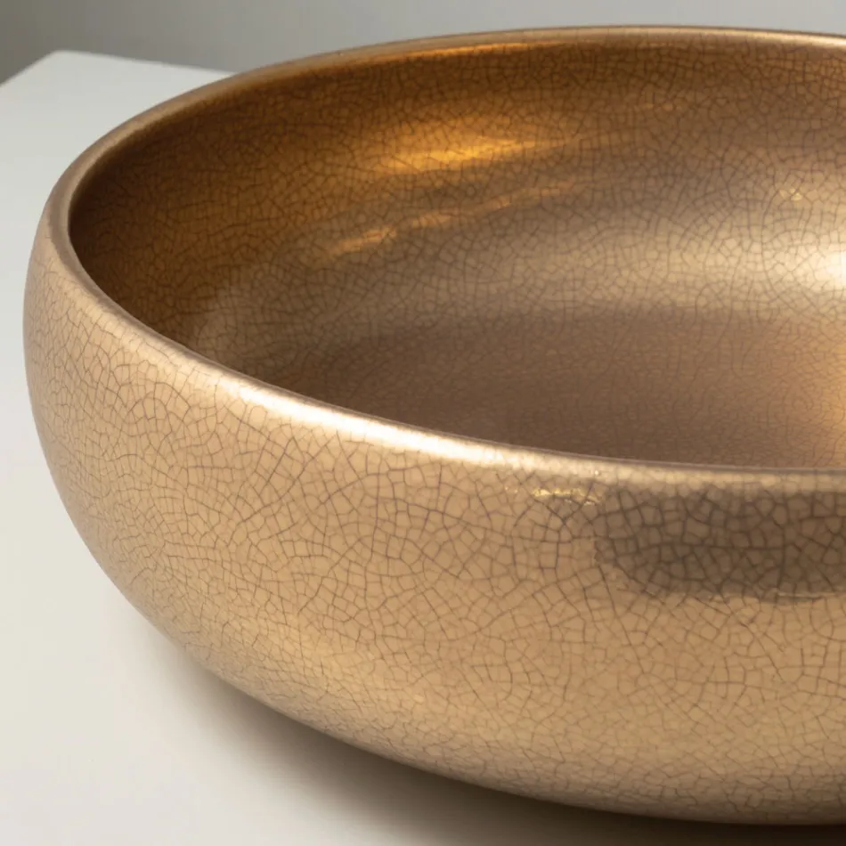 Chiuvetă de blat din lut Raku metalic, strunjită manual - Prisma Viadurini