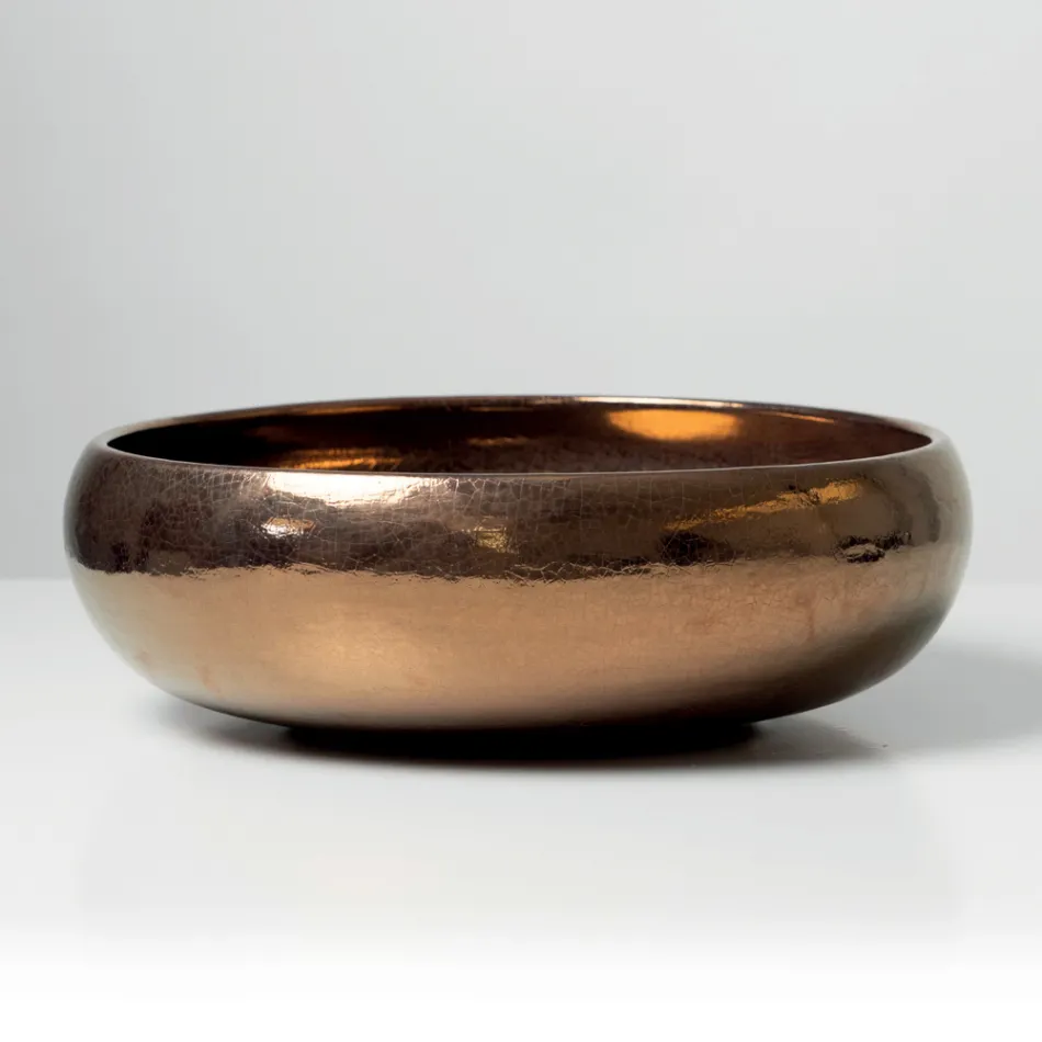Chiuvetă de blat din lut Raku metalic, strunjită manual - Prisma Viadurini