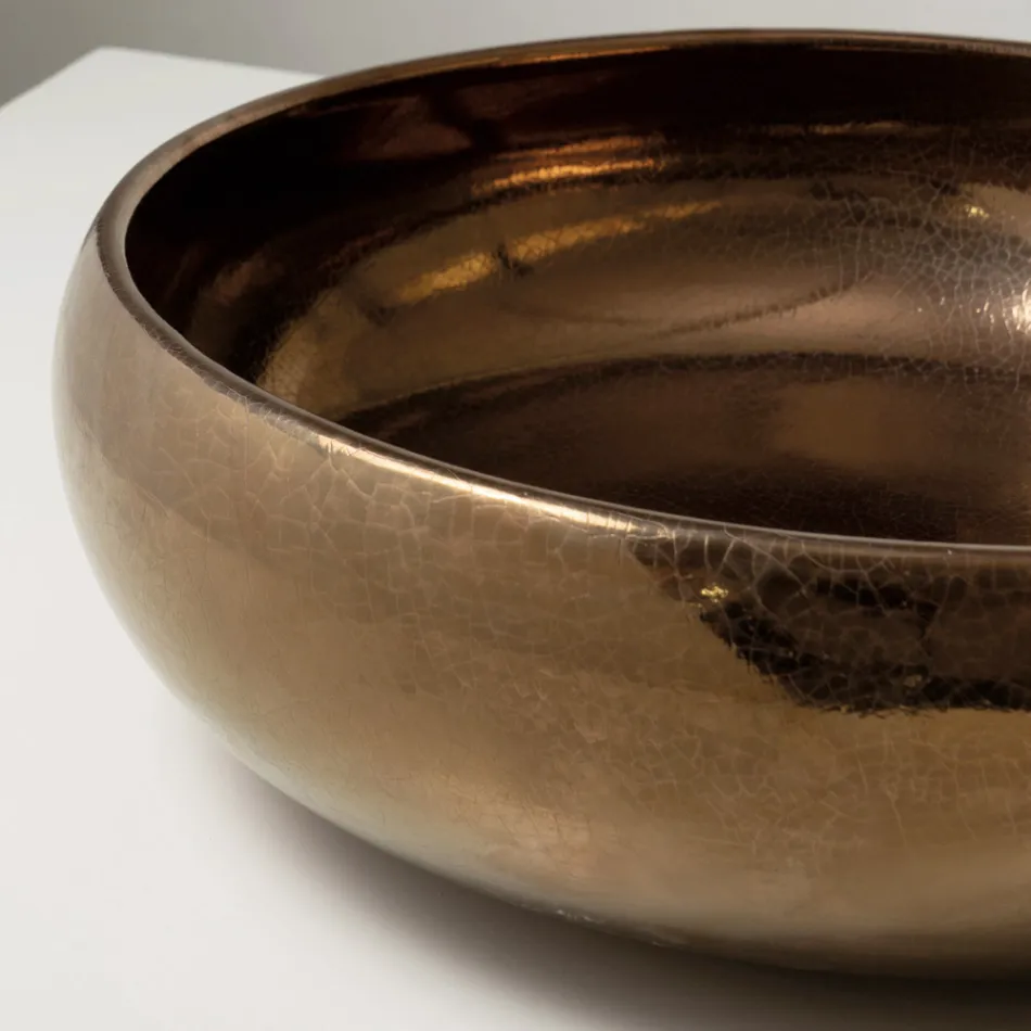 Chiuvetă de blat din lut Raku metalic, strunjită manual - Prisma Viadurini
