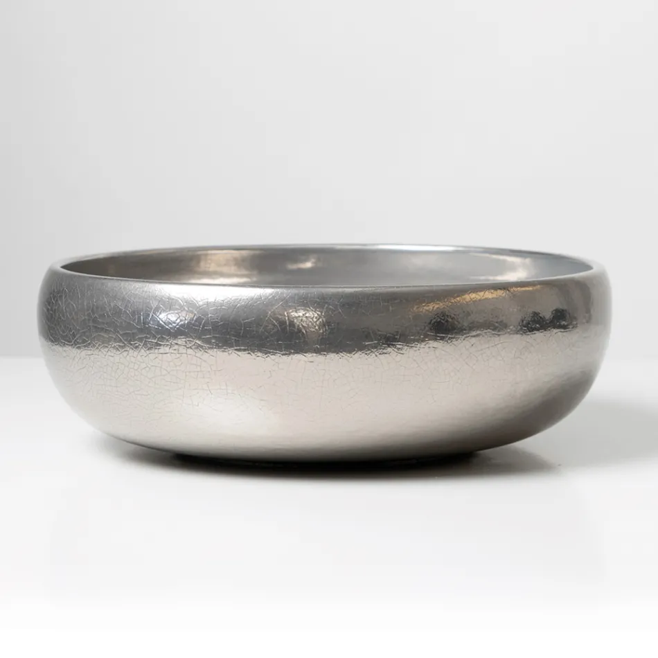Chiuvetă de blat din lut Raku metalic, strunjită manual - Prisma Viadurini